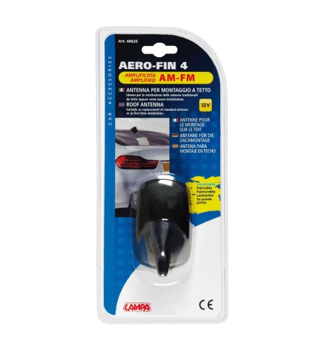 Antenna auto amplificata Aero Fin 4 AM FM Universale verniciabile