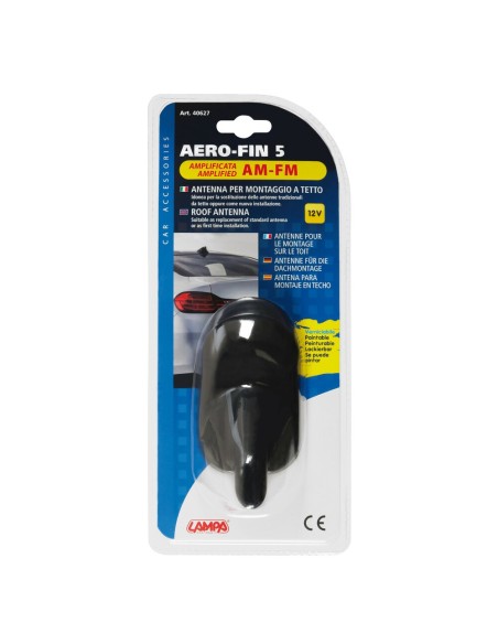 Antenna auto amplificata Aero Fin 5 AM FM Universale verniciabile