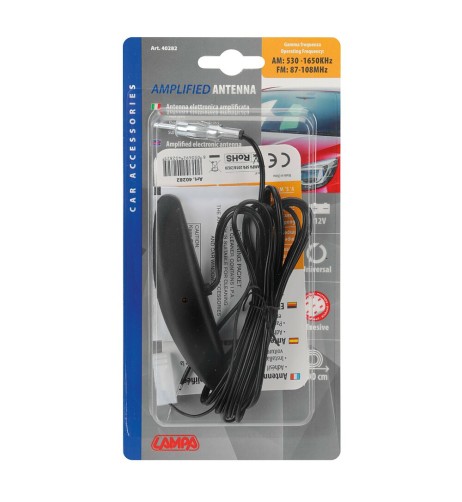 Antenna elettronica amplificata 12V AM FM per cristalli