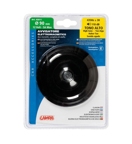 Avvisatore acustico 12V 90mm tono alto omologato