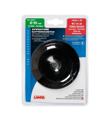 Avvisatore acustico 12V 90mm tono basso omologato