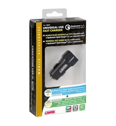 Caricabatteria auto 1 porta Usb Qualcomm Quick Charge 12 24V