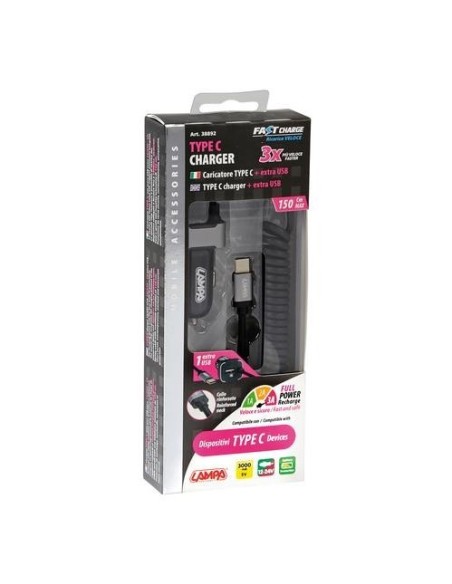 Caricabatteria Usb type C 1 porta Usb Fast Charge 3000 mA 12 24V