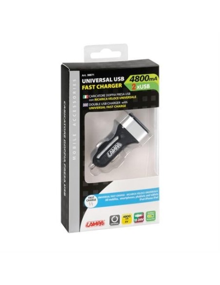 Caricatore auto doppia presa Usb a ricarica veloce 4800 mA 12 24V