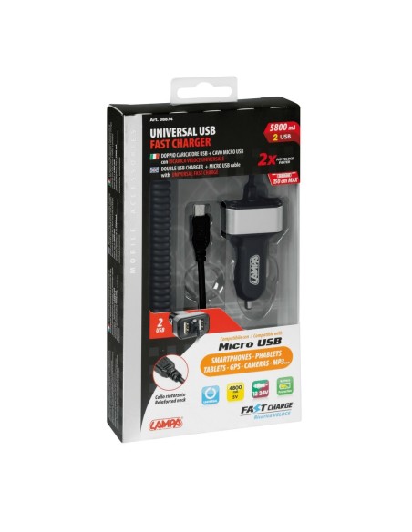 Caricatore auto doppia presa USB ricarica veloce 5800 mA 12 24V Micro Usb