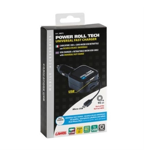 Caricatore auto USB ricarica veloce 3100 mA 12 24V cavo retrattile Micro 
