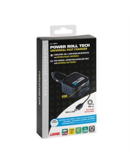 Caricatore auto USB ricarica veloce 3100 mA 12 24V cavo retrattile Micro 