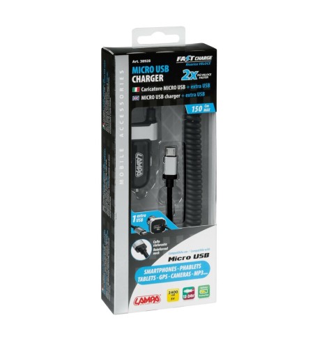 Caricatore Micro USB con presa USB extra 2400 mA 12 24V