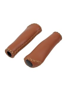 Coppia di manopole in pelle per bicicletta Vintage 135mm Marrone