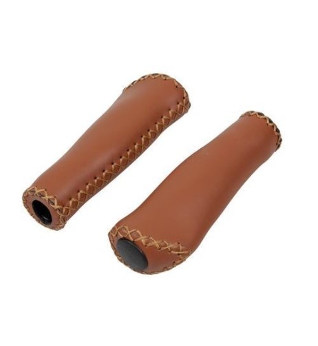 Coppia di manopole in pelle per bicicletta Vintage 135mm Marrone