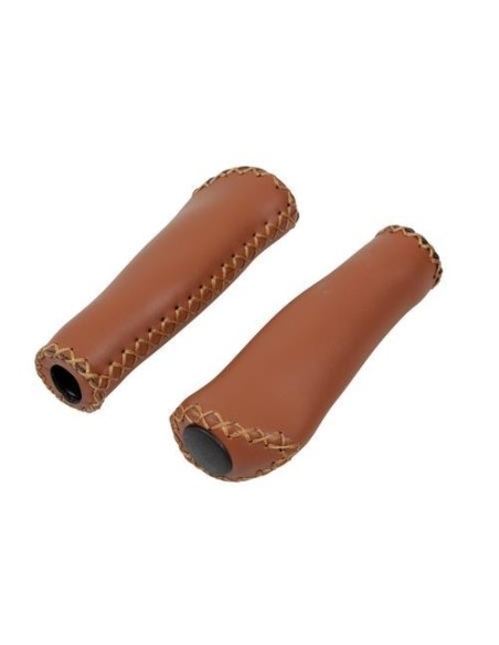 Coppia di manopole in pelle per bicicletta Vintage 135mm Marrone