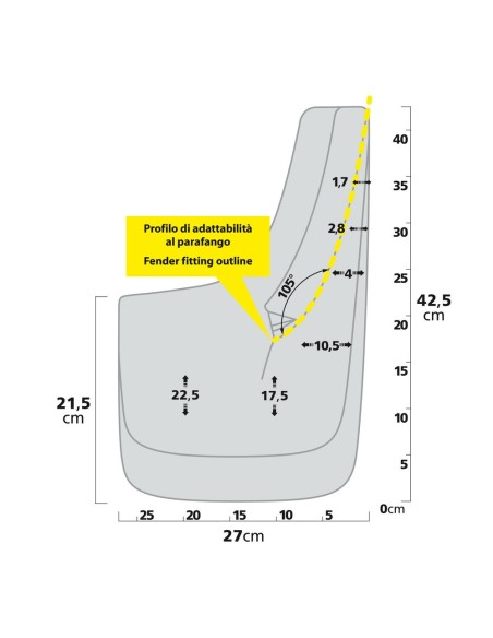 Coppia di paraspruzzi sagomati per SUV Type 6 27x42 5cm