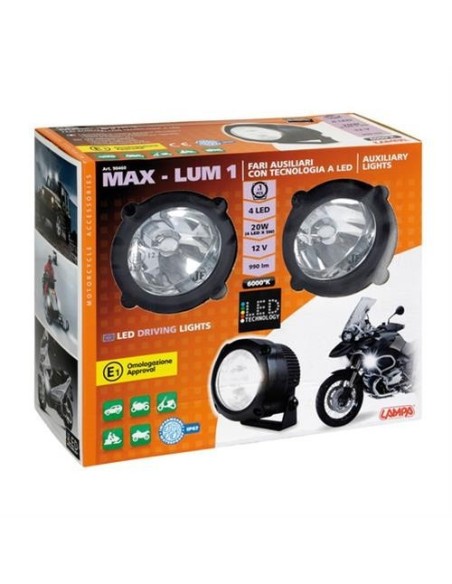 Coppia fari ausiliari alluminio a 4 led 12V moto impermeabili omologati