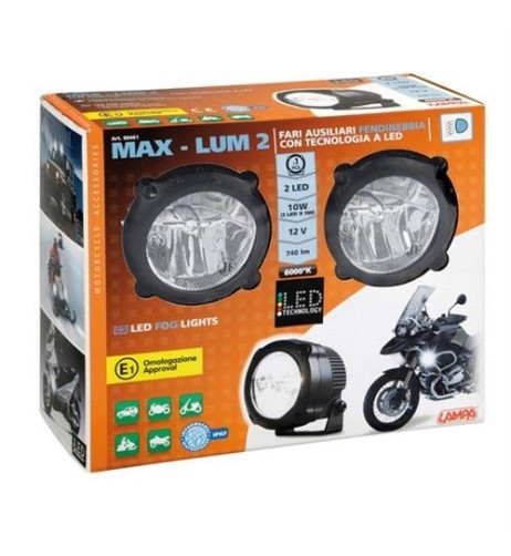 Coppia fari fendinebbia alluminio a 2 led 12V moto impermeabili omologati