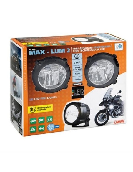 Coppia fari fendinebbia alluminio a 2 led 12V moto impermeabili omologati