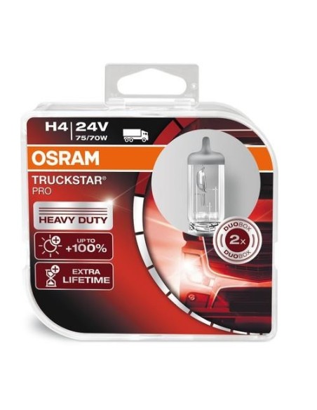Coppia lampade alogene H4 24V 75 70W P43t 3200K Osram Truckstar Pro