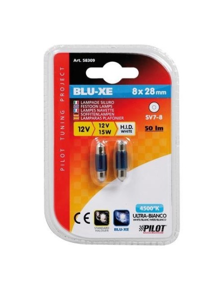 Coppia lampadine alogene Blu Xe Siluro 28mm SV7 8 15W 12V