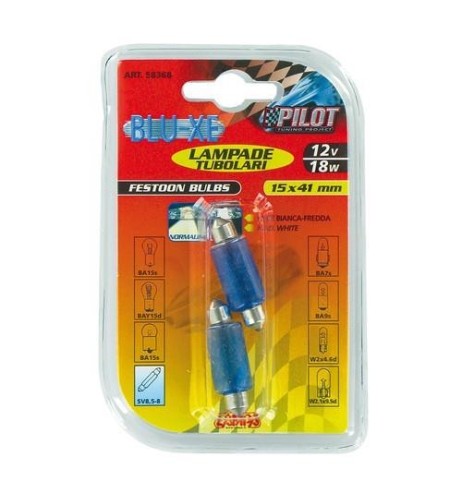 Coppia lampadine alogene Blu Xe Siluro 41mm SV8 5 8 18W 12V