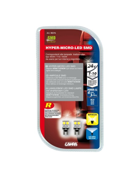 Coppia lampadine Hyper Led 24V T10 W2 1x9 5d 4 LED blu
