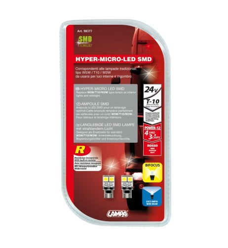 Coppia lampadine Hyper Led 24V T10 W2 1x9 5d 4 LED rosse