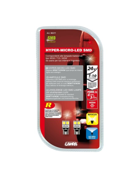 Coppia lampadine Hyper Led 24V T10 W2 1x9 5d 4 LED rosse