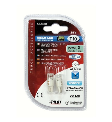 Coppia lampadine Mega Led 24 28V T10 W2 1x9 5d 3 LED