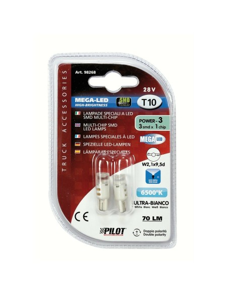 Coppia lampadine Mega Led 24 28V T10 W2 1x9 5d 3 LED