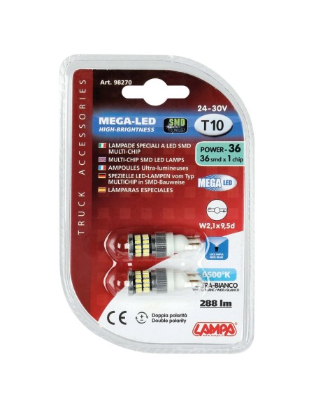 Coppia lampadine Mega Led 24 30V T10 W2 1x9 5d 36 LED