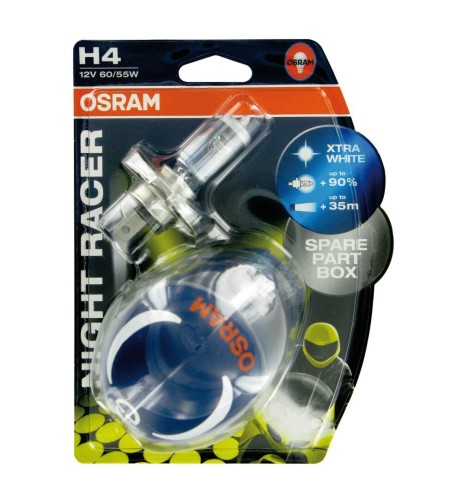 Coppia lampadine moto Osram 12V Night Racer H4 P43t 60 55W Xenon Look