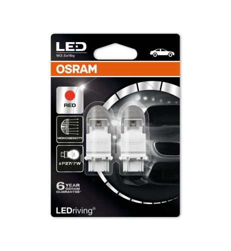 Coppia lampadine Osram 12V LEDriving Retrofit P27 7W W2 5x16q rosso