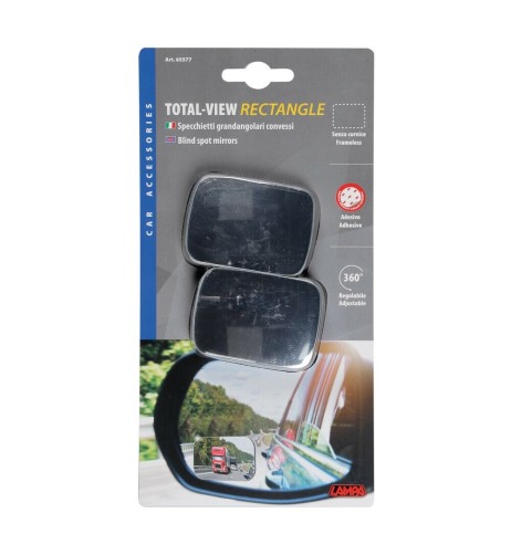 Coppia specchietti grandangolari convessi regolabili rettangolari 64x45mm