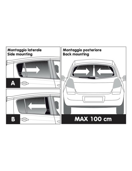 Coppia tendine parasole auto scorrevoli 70cm altezza 37 42cm