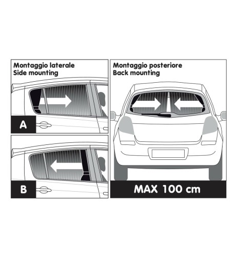 Coppia tendine parasole auto scorrevoli 70cm altezza 42 47cm