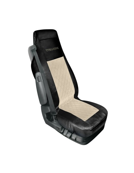 Coprisedile singolo in similpelle e suede trapuntato nero beige per camion