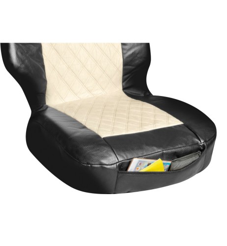 Coprisedile singolo in similpelle e suede trapuntato nero beige per camion