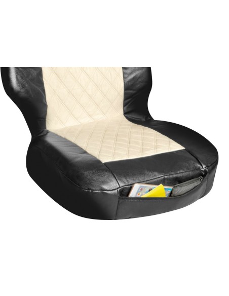 Coprisedile singolo in similpelle e suede trapuntato nero beige per camion