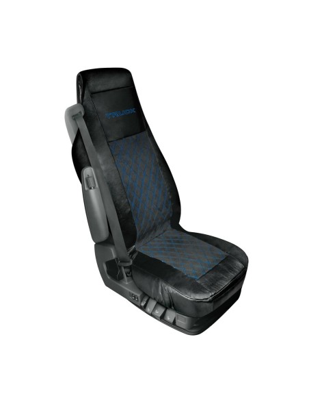 Coprisedile singolo in similpelle e suede trapuntato nero blu per camion