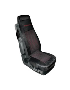 Coprisedile singolo in similpelle e suede trapuntato nero rosso per camion