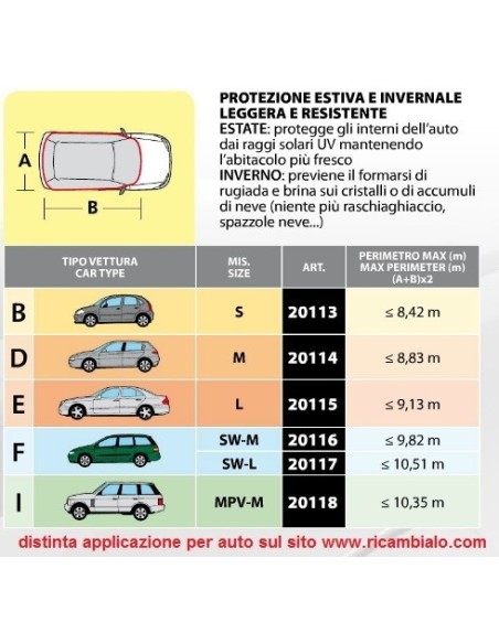 Copritetto cristalli parasole auto station wagon impermeabile taglia SW L
