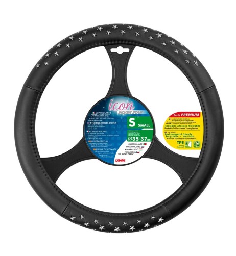 Coprivolante auto similpelle con inserti stelle Argento 35 37cm