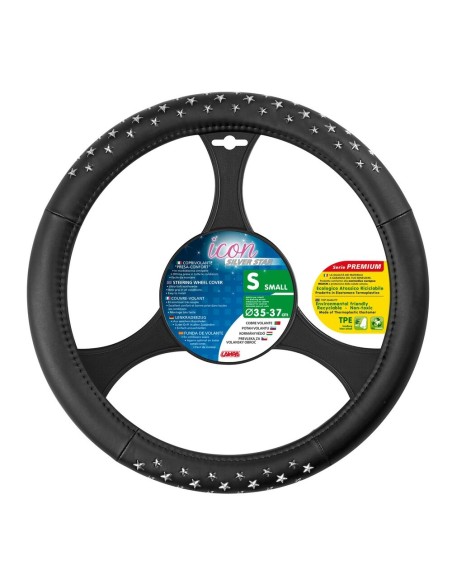 Coprivolante auto similpelle con inserti stelle Argento 35 37cm