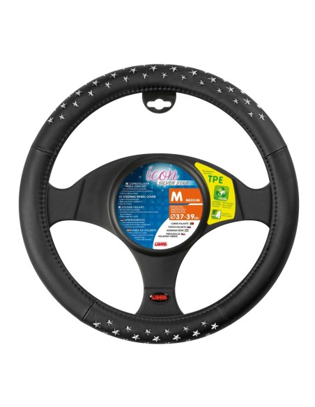 Coprivolante auto similpelle con inserti stelle Argento 37 39cm