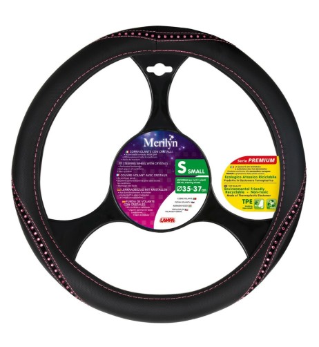 Coprivolante auto universale 35 37cm in similpelle con cristalli rosa