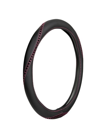 Coprivolante auto universale 35 37cm in similpelle con cristalli rosa
