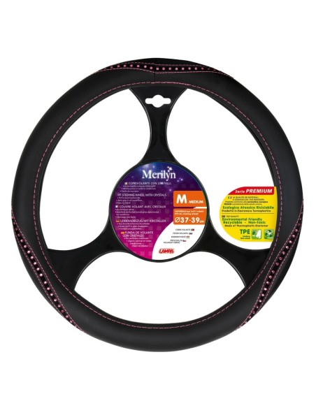 Coprivolante auto universale 37 39cm in similpelle con cristalli rosa