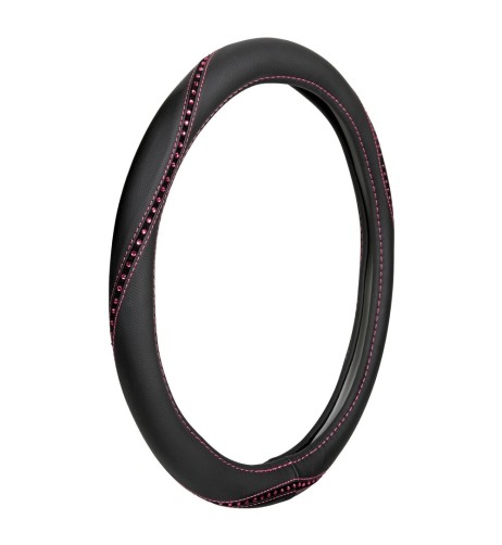 Coprivolante auto universale 37 39cm in similpelle con cristalli rosa