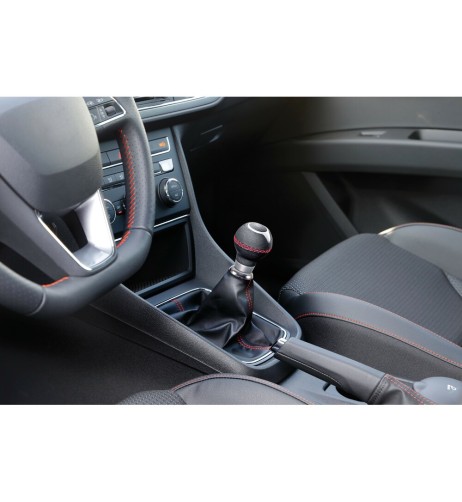 Cuffia leva cambio universale in pelle nera rossa 200mm