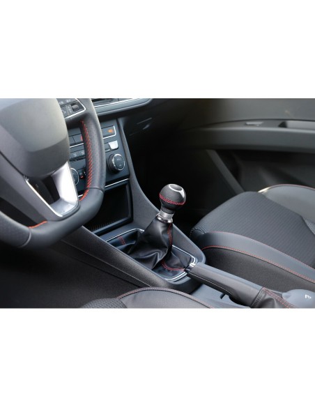 Cuffia leva cambio universale in pelle nera rossa 200mm