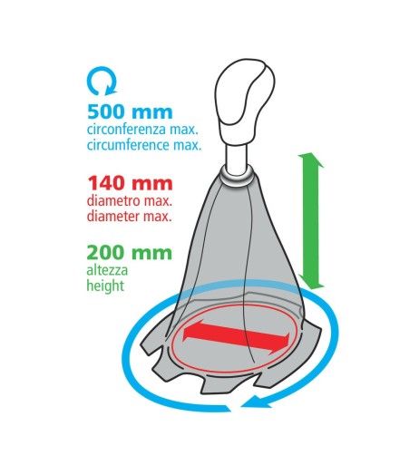 Cuffia leva cambio universale in pelle nera rossa 200mm