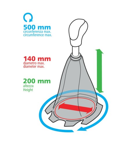 Cuffia leva cambio universale in pelle perforata nera rossa 200mm